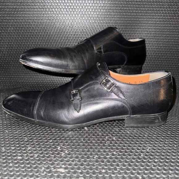 Santoni Double Monk Straps Black Leather Comfort Dress Shoes Men’s Size 12 (11)